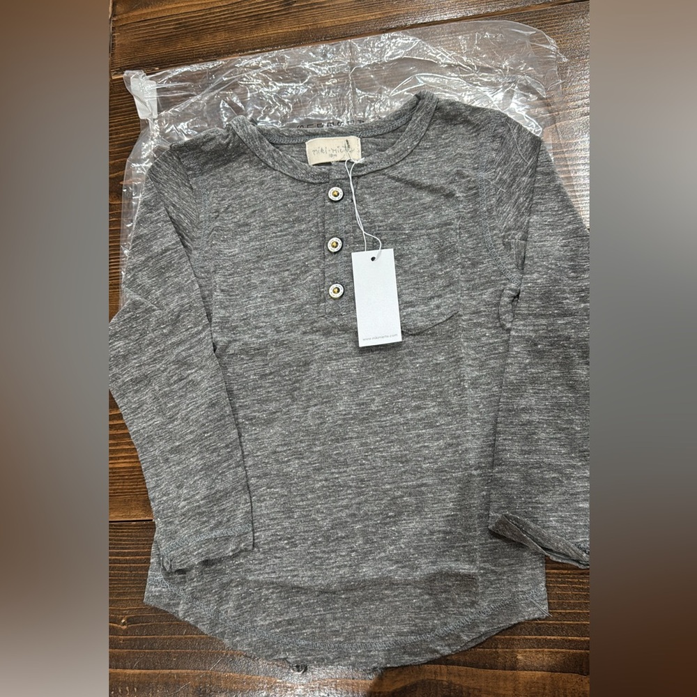 Charcoal Long Sleeve Henley for Kids
